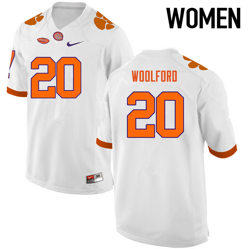 Women Clemson Tigers #20 Donnell Woolford College Football Jerseys-White